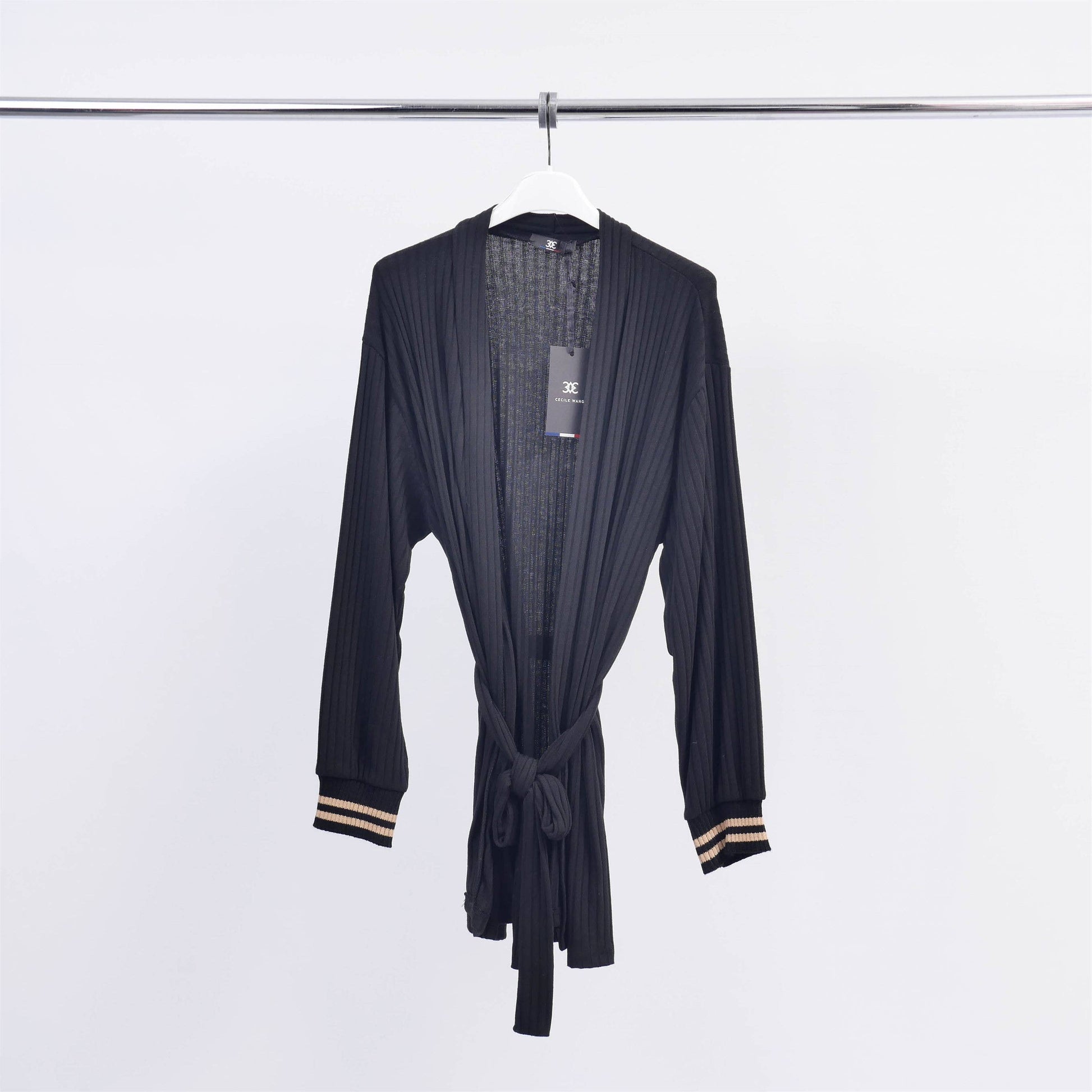Cardigan lungo a coste con cintura