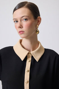 Camicia in crêpe bicolore con bottoni dorati