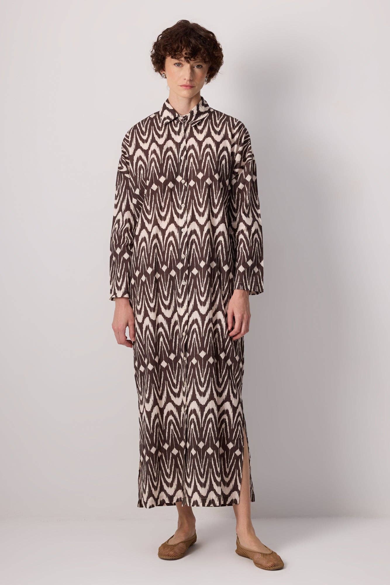 Abito camicia maxi in cotone con stampa ikat