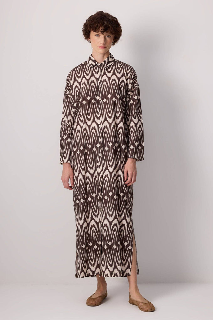 Abito camicia maxi in cotone con stampa ikat