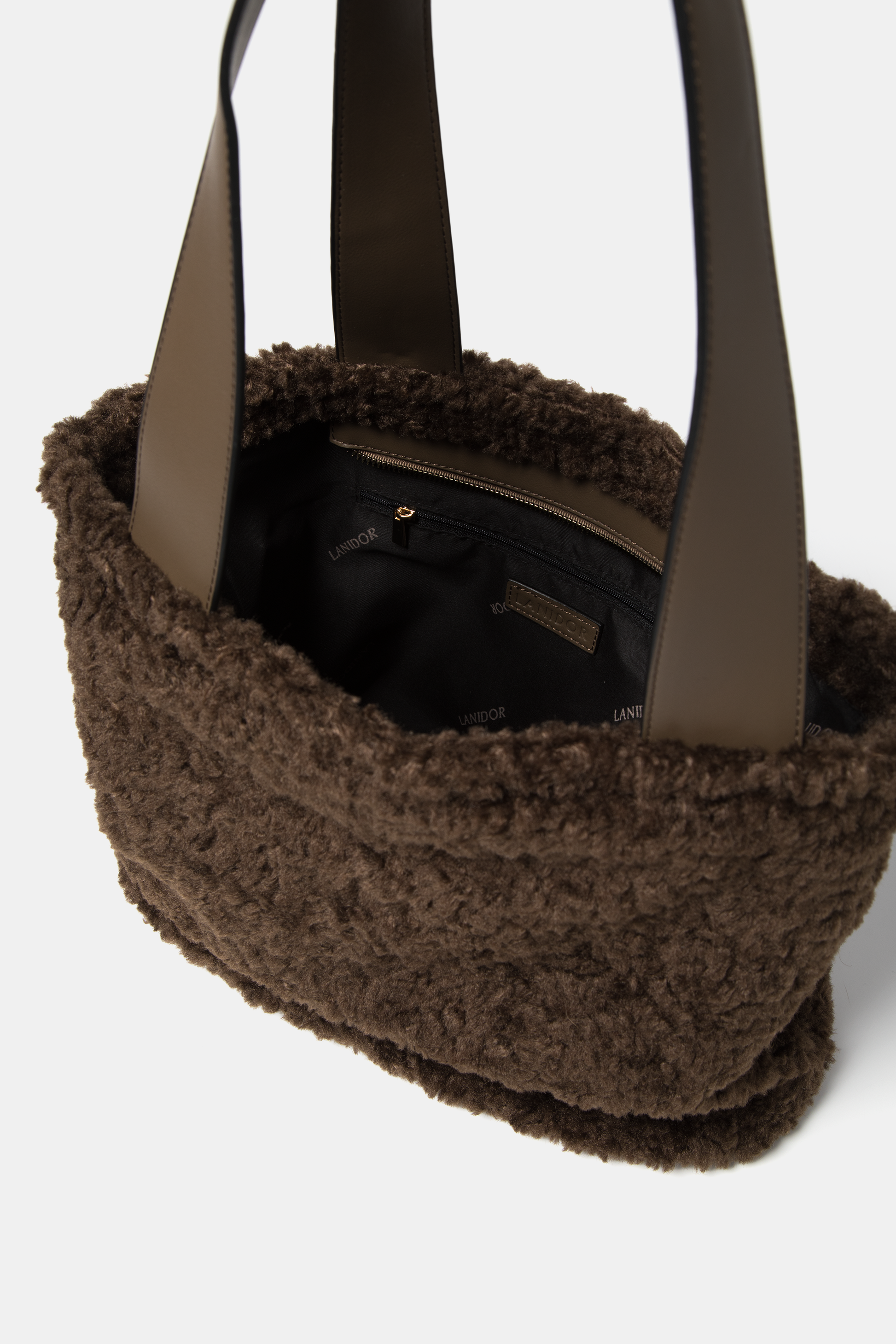 Borsa tote in pelliccia sintetica con zip