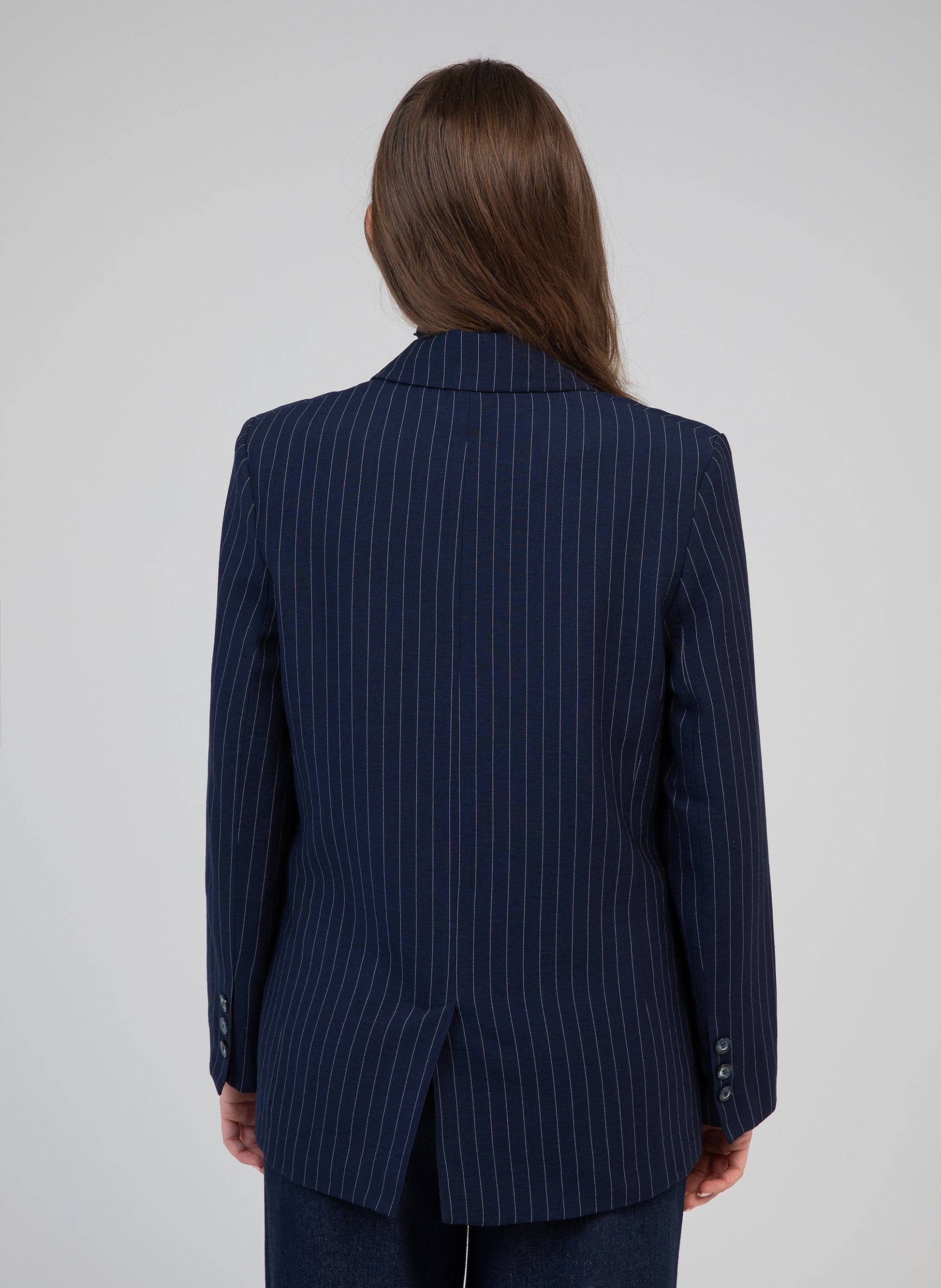 Blazer oversize gessato blu navy