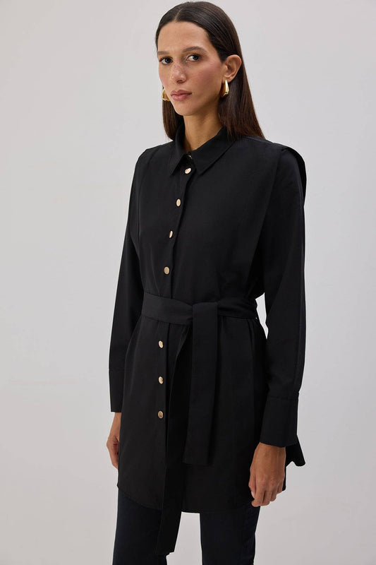 Camicia lunga in popeline con cintura