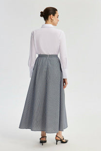 Gonna longuette a quadretti a linea in navy