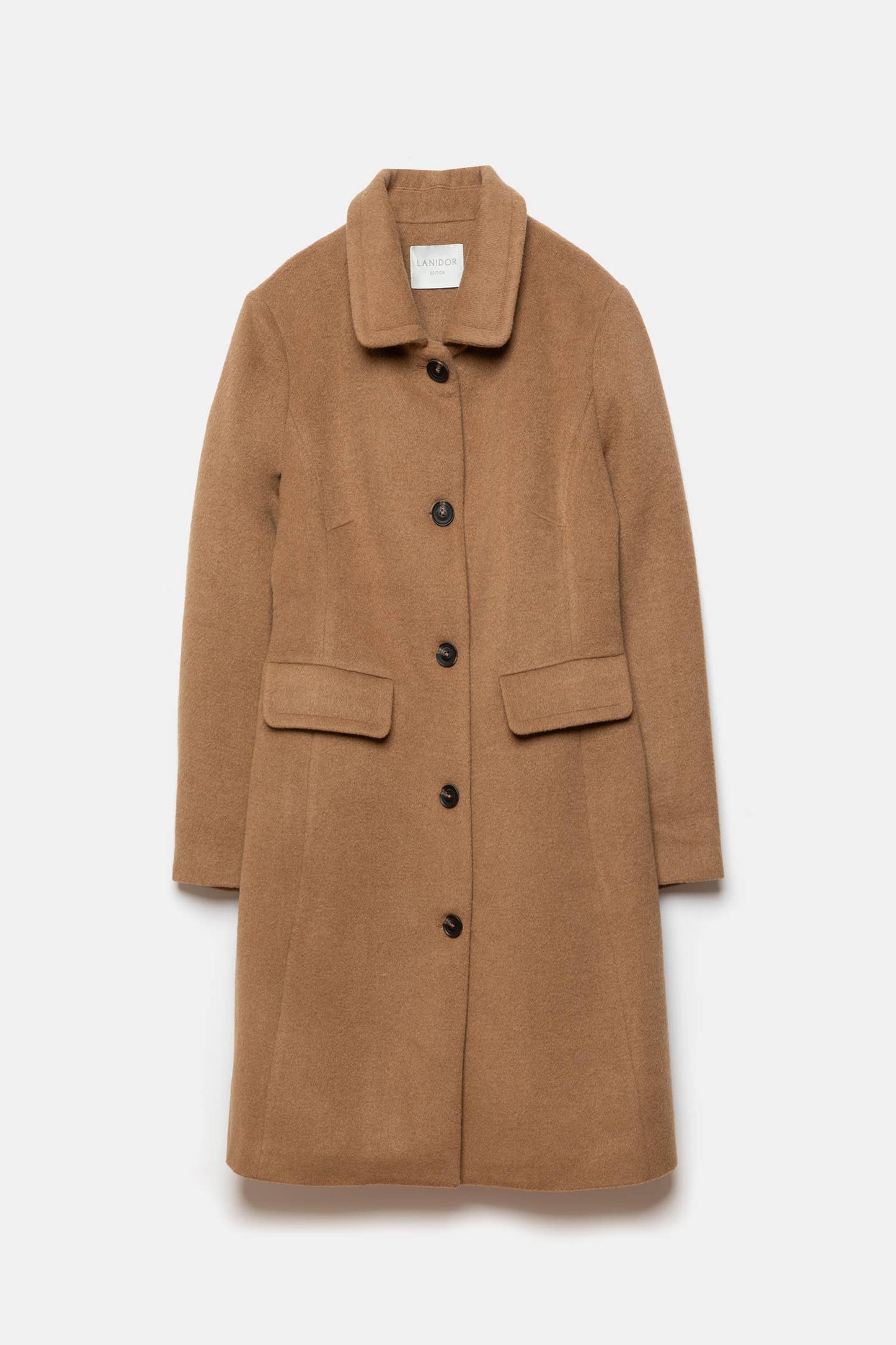 Cappotto lungo essenziale in misto lana con bottoni a contrasto