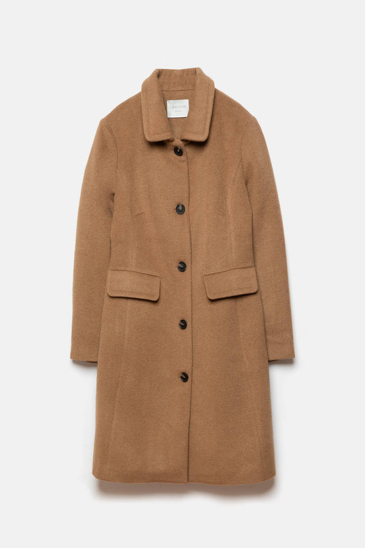 Cappotto lungo essenziale in misto lana con bottoni a contrasto