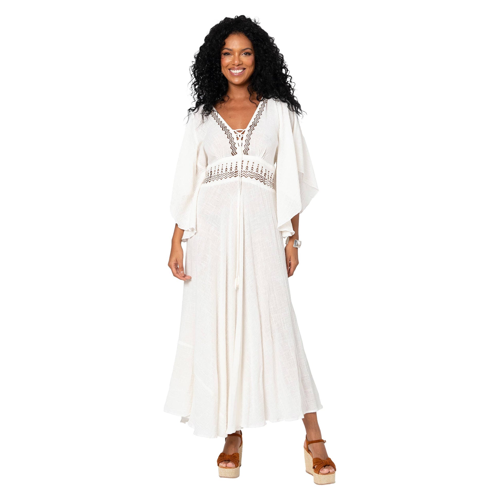Abito lungo estivo boho in cotone con scollo a V