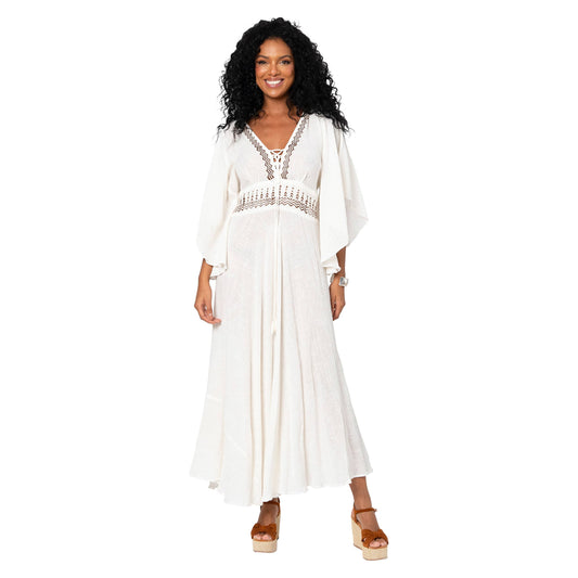 Abito lungo estivo boho in cotone con scollo a V
