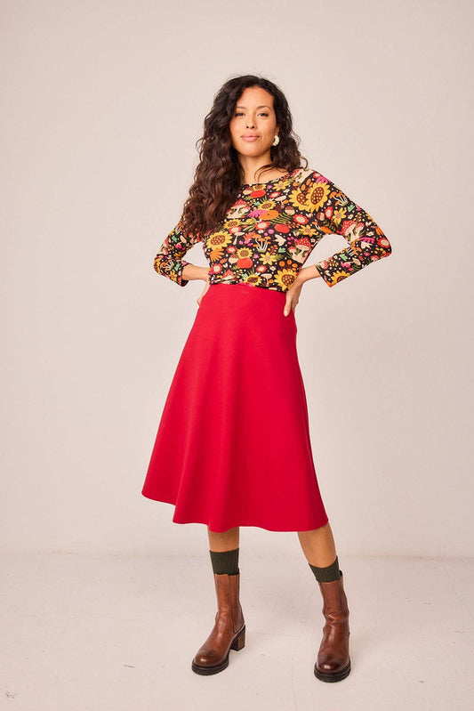 Gonna midi a vita alta elasticizzata rossa