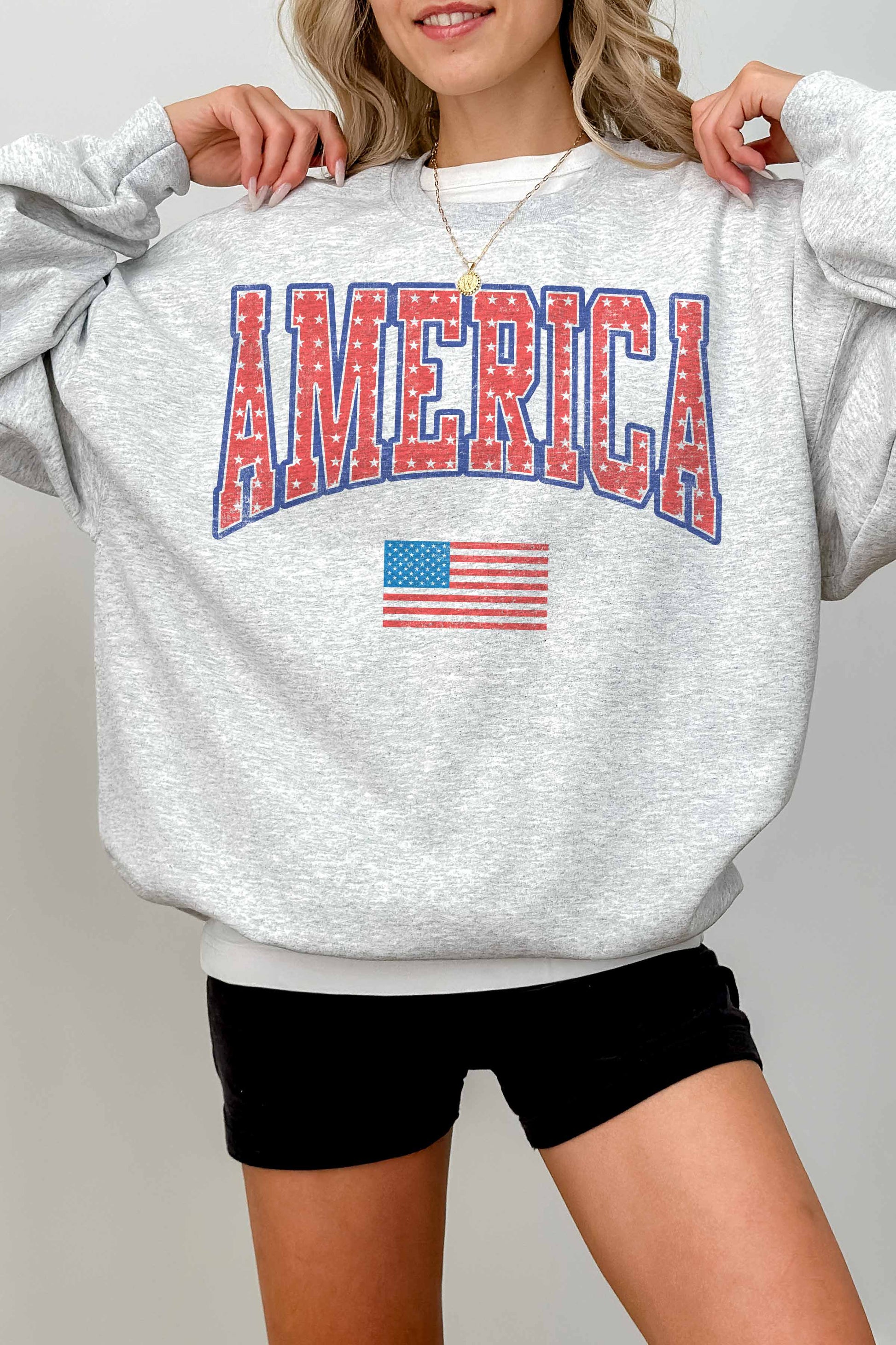 Felpa oversize con stampa America e bandiera USA