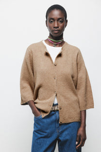 Cardigan in maglia rasata con maniche a tre quarti
