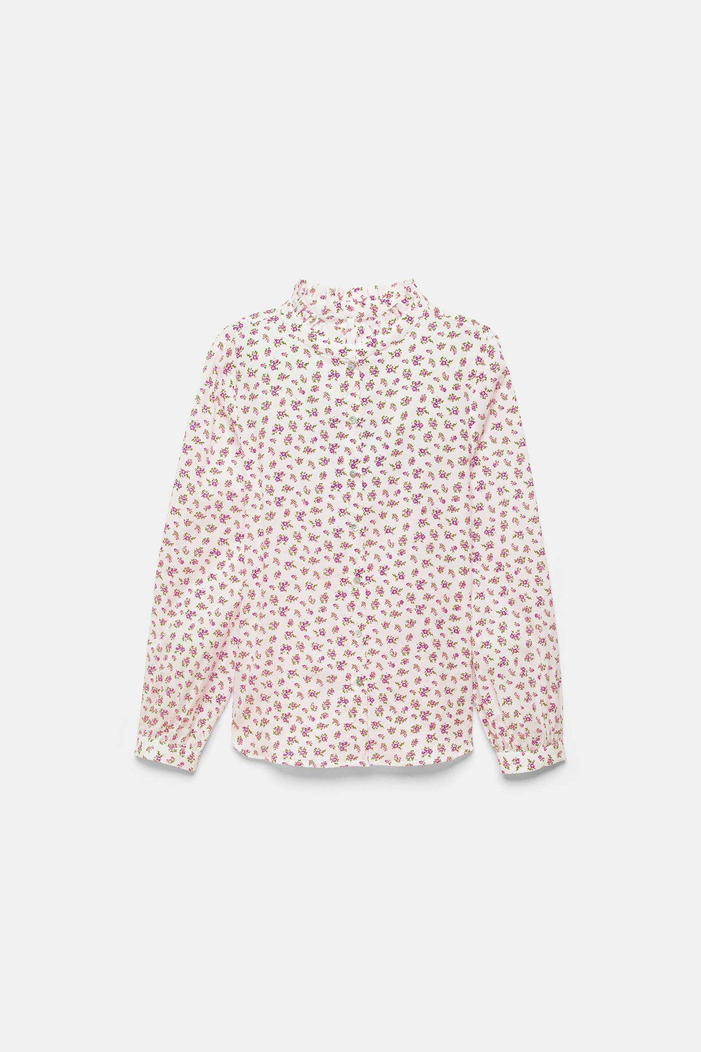 Blusa floreale con volant e bottoni