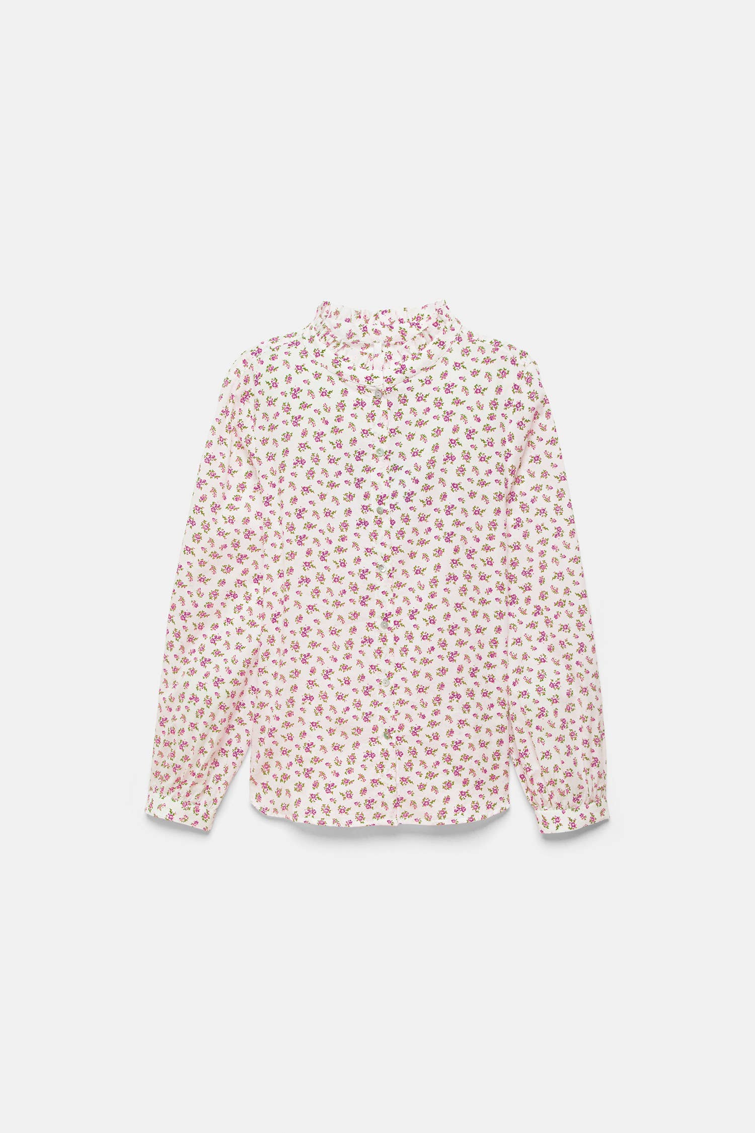 Blusa floreale con volant e bottoni