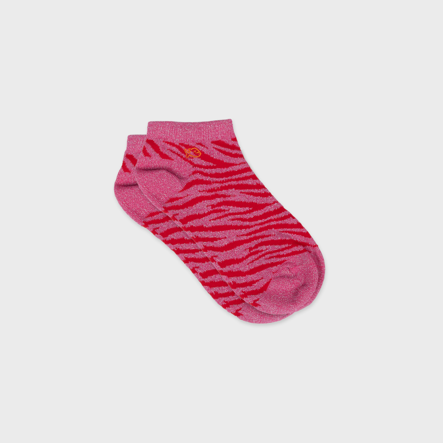 Calzini bassi glitterati zebrati in cotone pettinato rosa e rosso