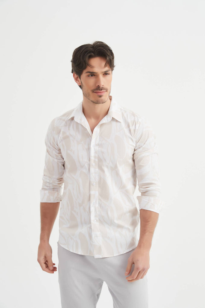 Camicia slim elasticizzata con stampa tono su tono
