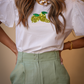 T-shirt bianca con paillettes a limone