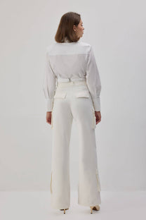 Pantaloni cargo in gabardine di cotone ecrù