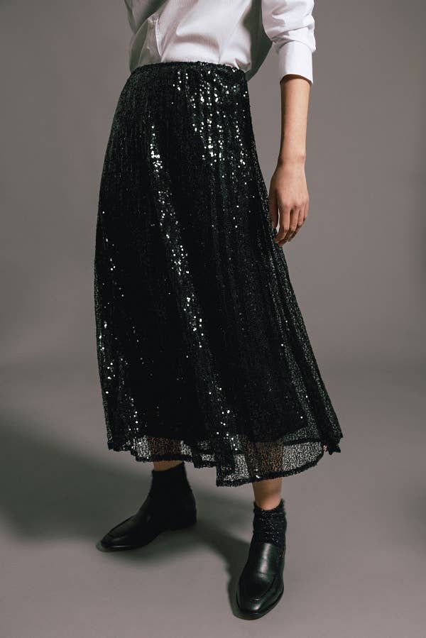 Gonna midi con paillettes nera