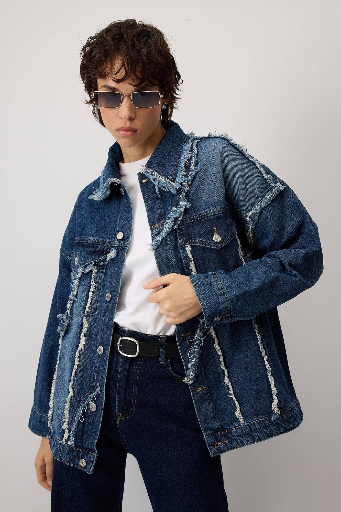 Giacca di jeans oversize con frange