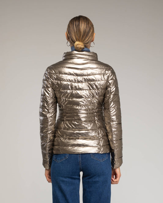 Piumino trapuntato metallizzato con zip