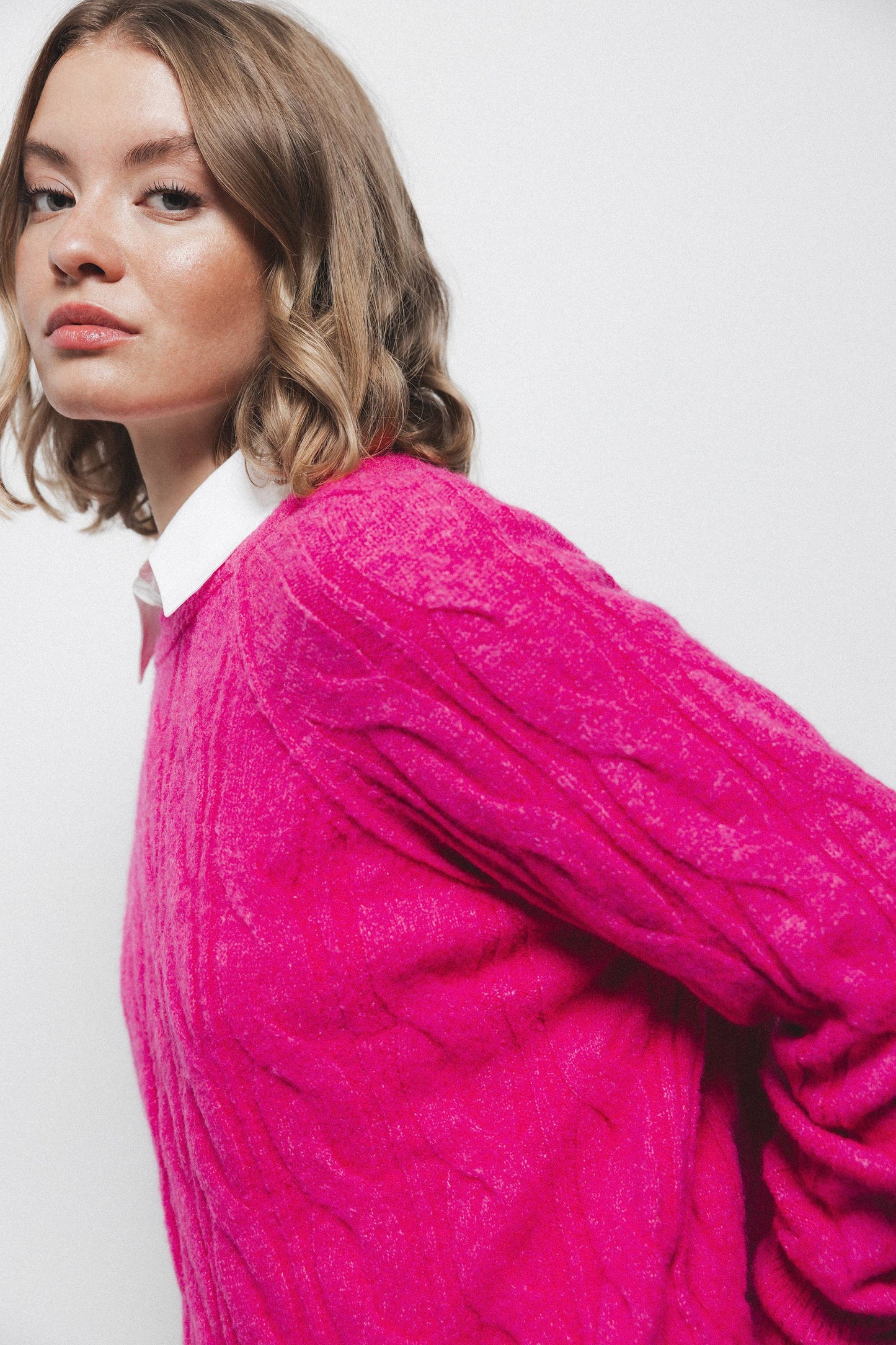 Maglione in maglia strutturata fucsia