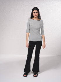 Maglione a righe aderente in cotone a costine
