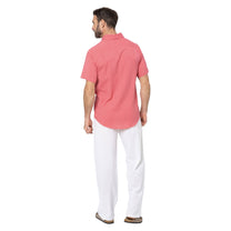 Camicia estiva uomo in cotone e lino rosa a maniche corte