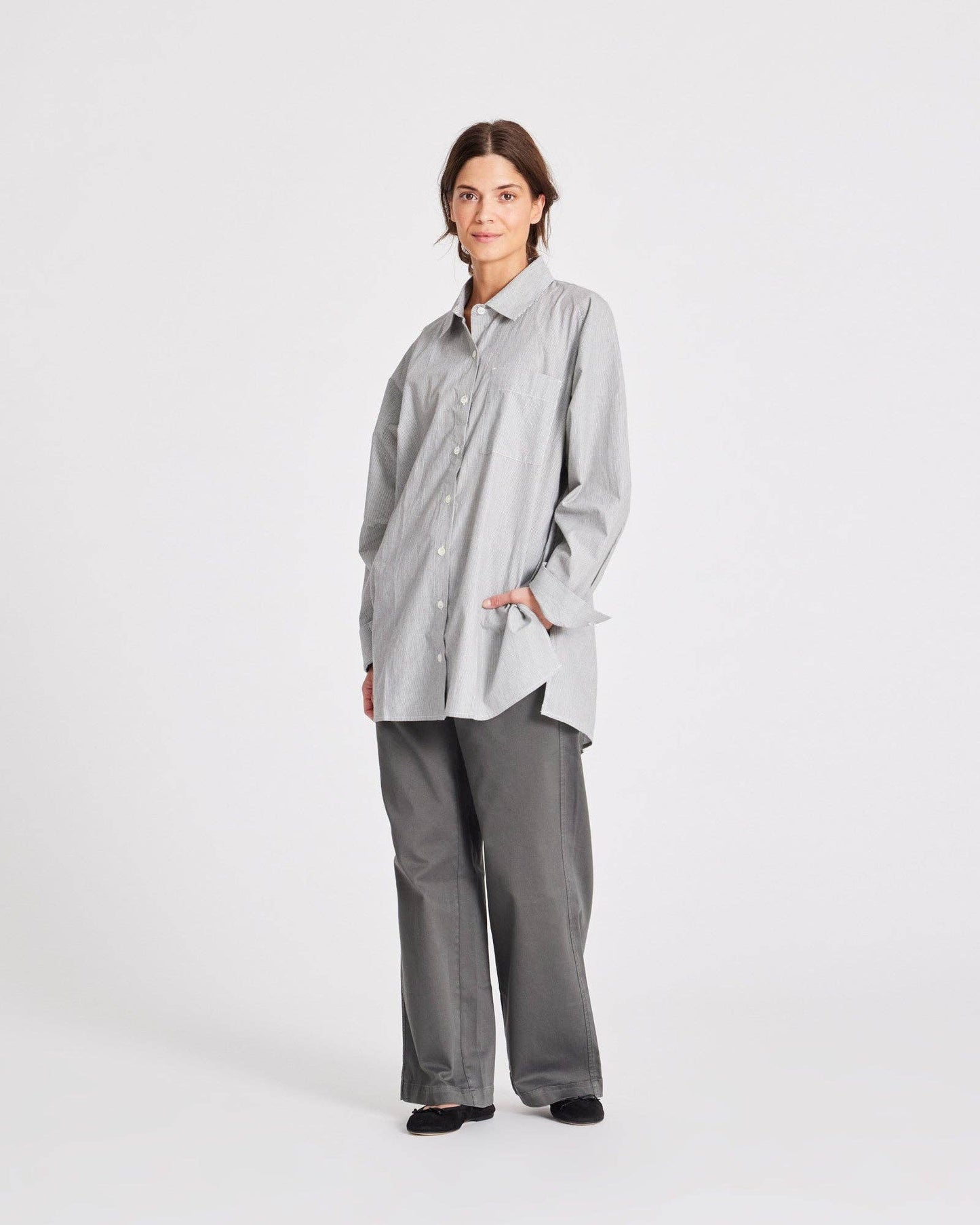 Camicia lunga a righe in popeline di cotone biologico