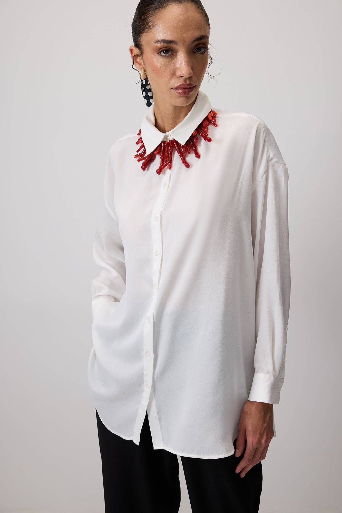 Camicia oversize in misto cotone bianca