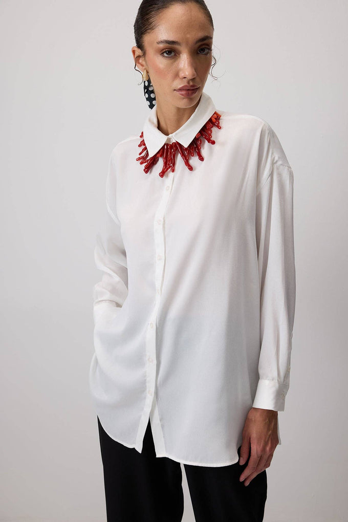 Camicia oversize in misto cotone bianca
