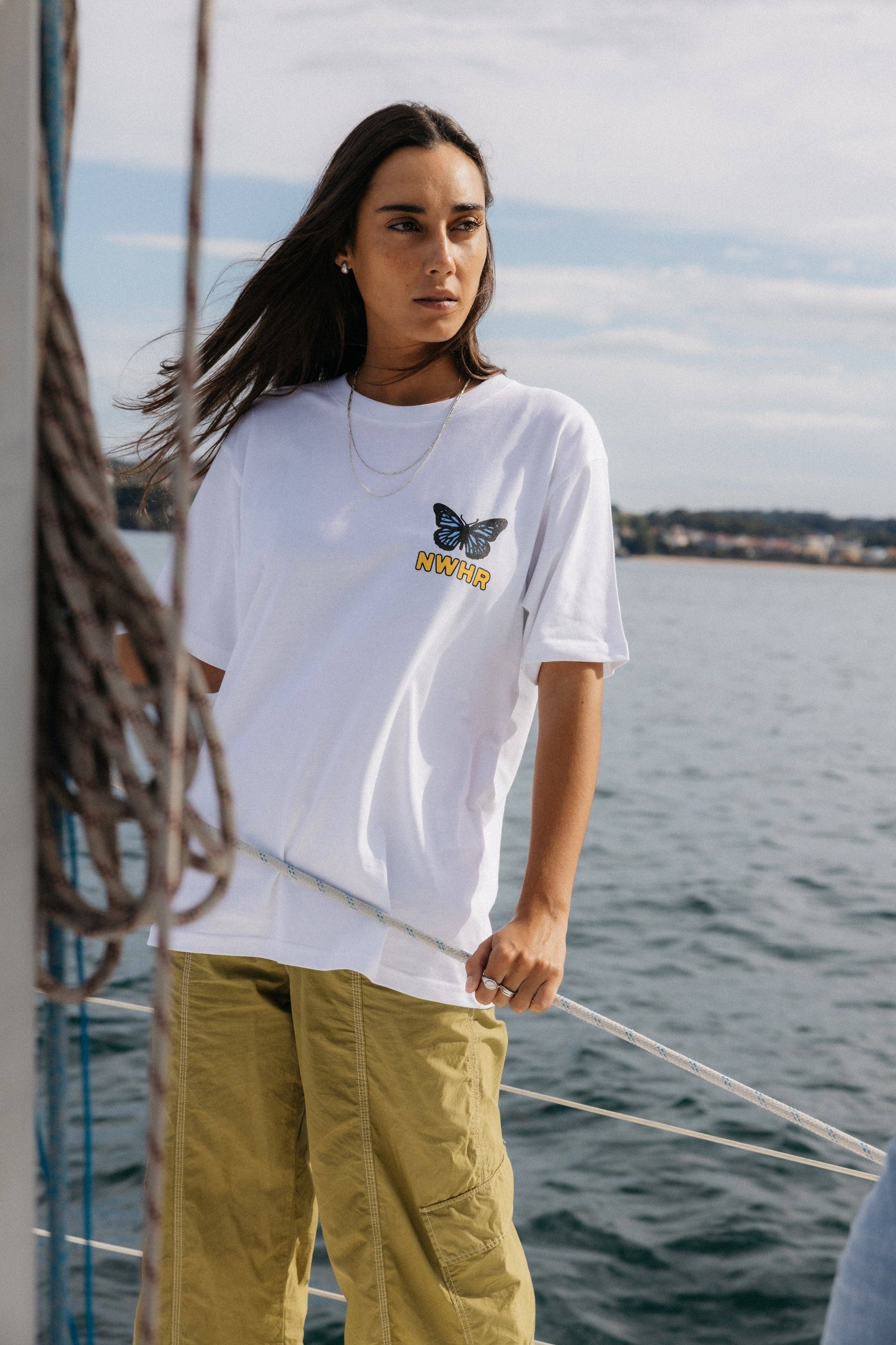 T-shirt bianca oversize Butterfly in cotone biologico