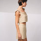 Top corto in lino con spalline arricciate