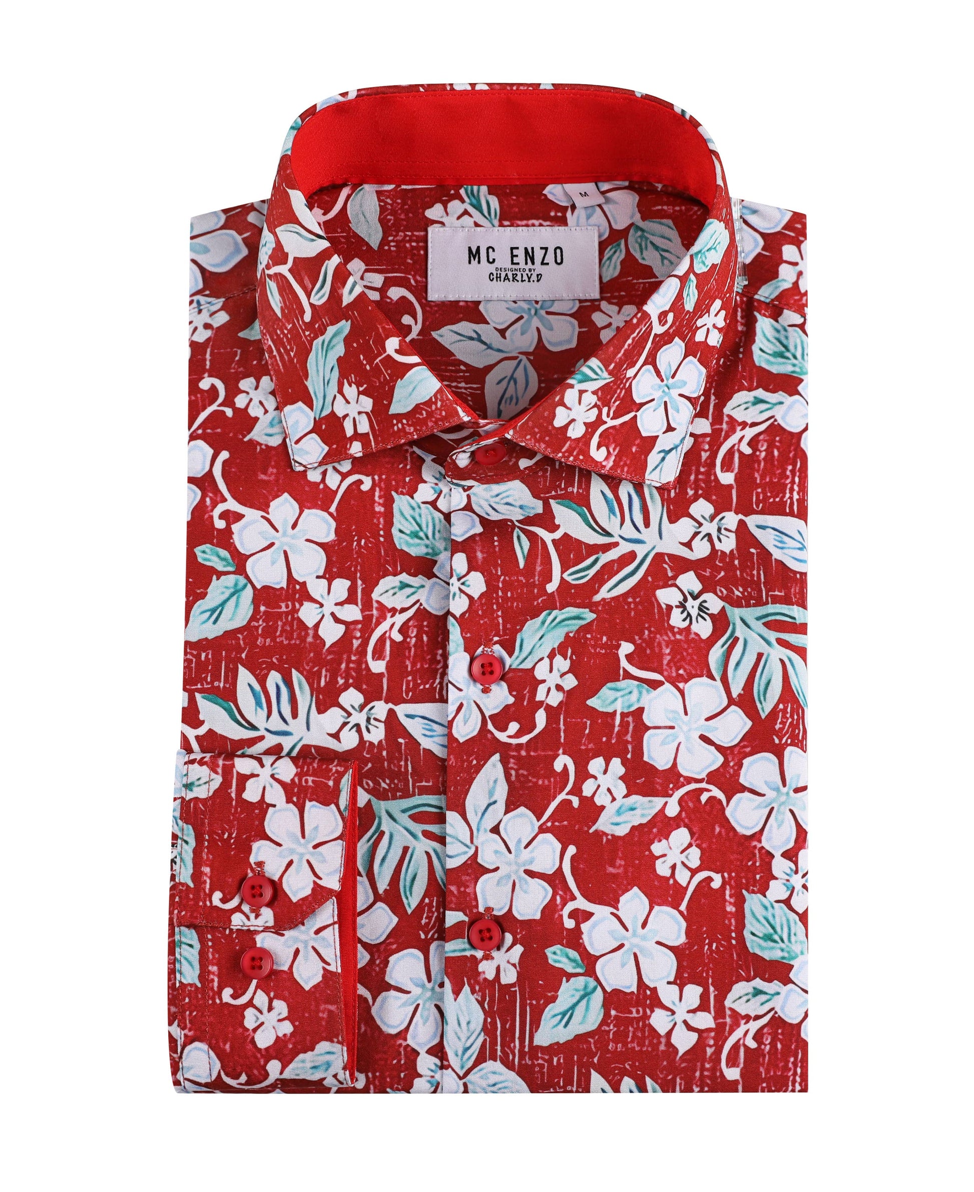Camicia stretch slim fit rossa a fiori