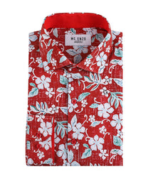 Camicia stretch slim fit rossa a fiori