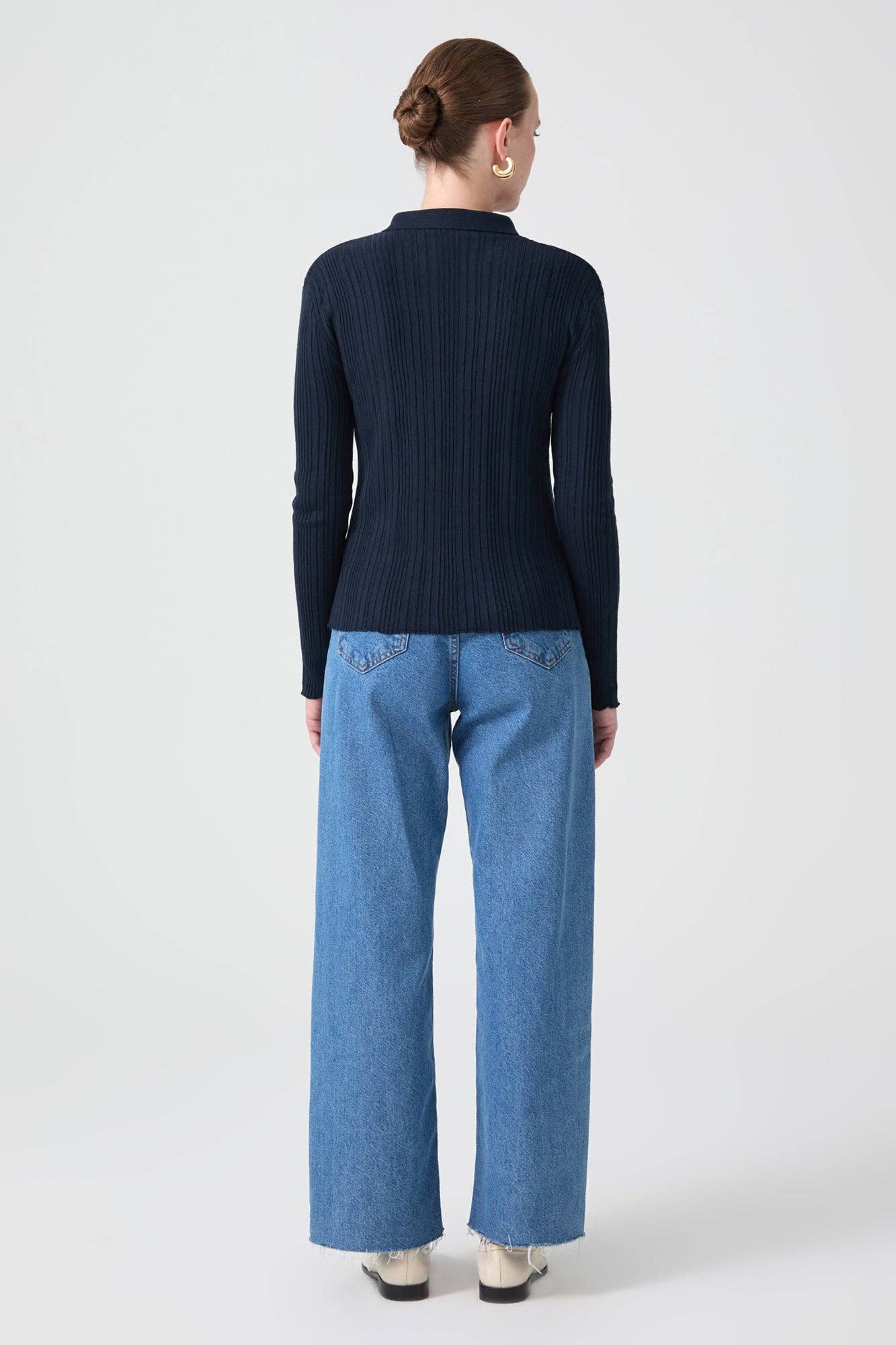 Body in maglia a coste con scollo polo