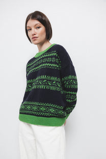 Maglione jacquard in maglia bicolore