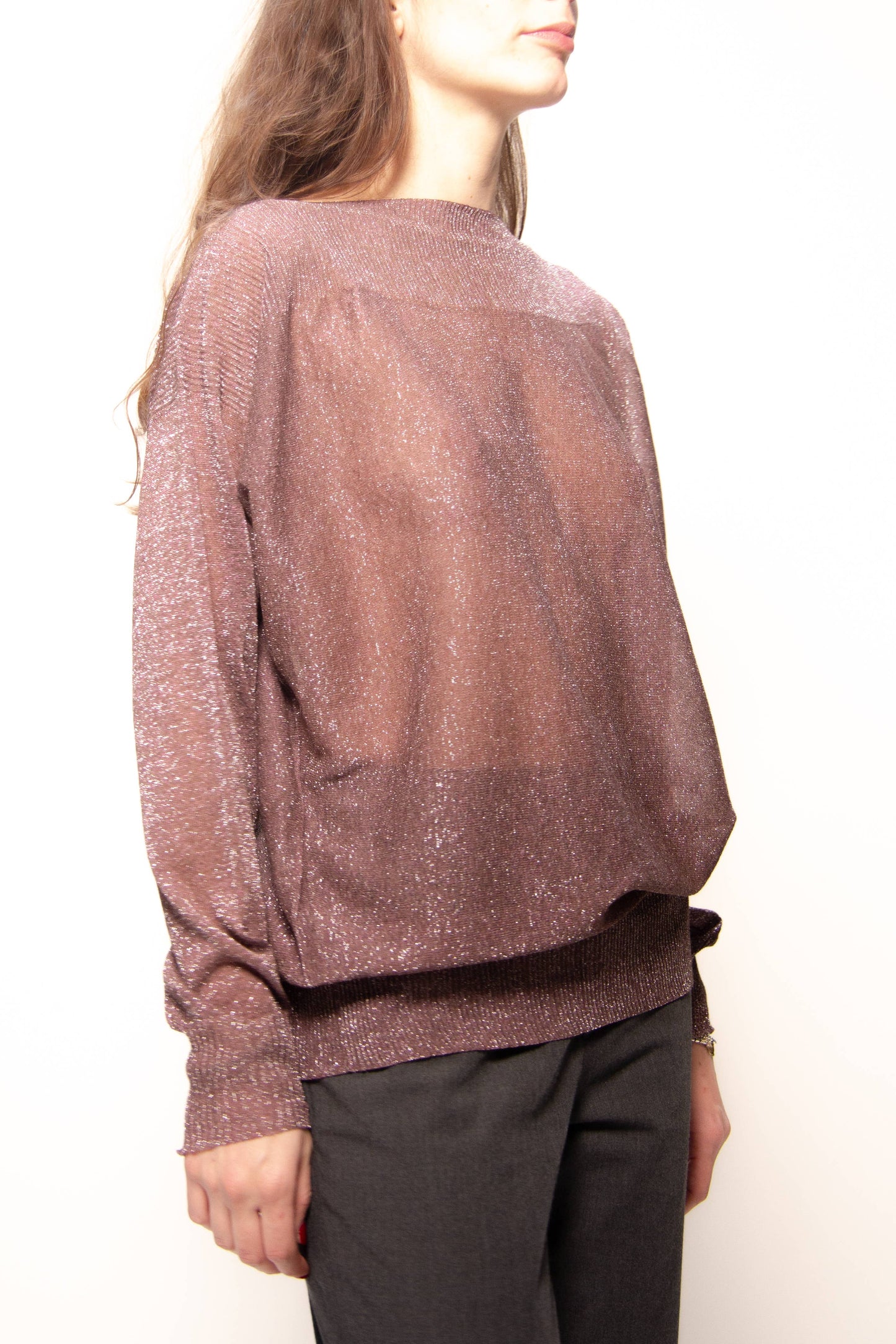 Maxi pullover glitterato con scollo a barca in maglia 3D
