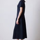 T-shirt donna in cotone con collo a costine blu navy