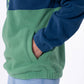 Felpa in pile bicolore blu navy e verde con bottoni