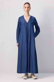 Abito lungo effetto denim in cotone