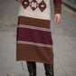 Gonna midi in maglia a righe bordeaux e marrone