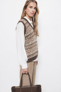 Gilet in maglia jacquard con scollo a V