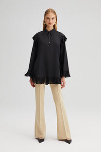 Tunica in chiffon nera con volant