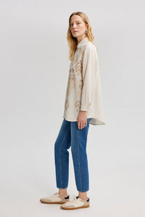 Camicia oversize in lino testurizzato con ricamo