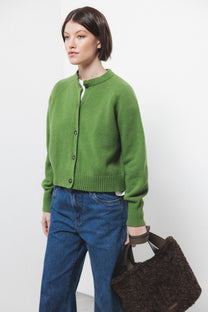 Cardigan in lana a maglia rasata con bottoni a contrasto