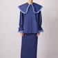 Camicia blu navy con maxi colletto a contrasto e volant