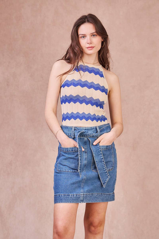 Top in maglia senza maniche a righe zigzag