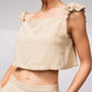 Top corto in lino con spalline arricciate