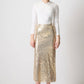 Gonna midi a vita alta in paillettes oro