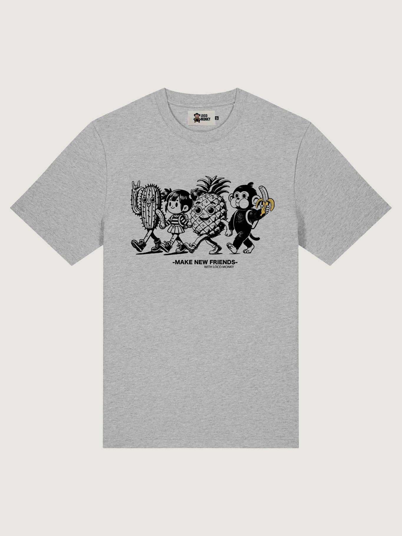 T-shirt unisex Fruits con stampa “Make New Friends” grigio melange